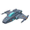 i want a spaceship that has a futurist design and should combat others with slots to put wepons. the engine must be as a cyan light that changes intensity