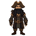 male pirate,long black beard, tall, large body, adult face
