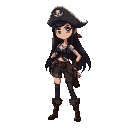 female pirate, long dark hair, tall, thin, slightly muscular
