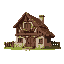 medieval wood and stone inventor's house  designed for a retro-style farm simulation game.