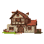 medieval wood and stone quarry house  designed for a retro-style farm simulation game.