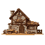 medieval  wood and stone kitchen  house  designed for a retro-style farm simulation game.