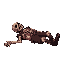 medieval  torn  dead man lying on the ground disfigured covered in blood all mangled with bones showing  designed for a retro style farming simulation game.