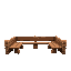 medieval wooden and stone  caldera  benches  open space  designed for a retro-style farm simulation game.