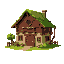 medieval   archer's house   with hunting spoils and green roof   designed for a retro style farm simulation game.