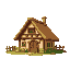 thatched roof house  medieval  designed for a retro-style farm simulation game.