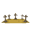 medieval  cemetery with several crosses and bare graves  designed for a retro-style farm simulation game.