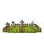medieval  cemetery with several crosses and fenced-off graves  designed for a retro-style farm simulation game.