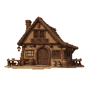 medieval  small tavern  designed for a retro-style farm simulation game.