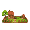 medieval  small garden  designed for a retro-style farm simulation game.