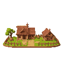medieval  farming site  designed for a retro-style farm simulation game.