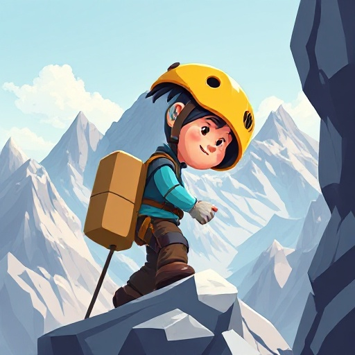 side facing classic mountain climber with yellow helmet