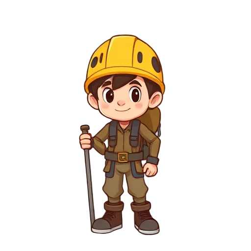 classic mountain climber with yellow helmet
