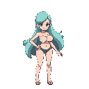 generate a very female human with huge breast looking slaking in pokemon style sprite