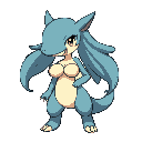 generate a very female with huge breast looking slaking in pokemon style sprite