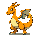 generate a very female human with huge breast looking charizard in pokemon style sprite