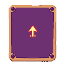 a vertical card with no text, dark purple background (#1a0e1a), and a soft border in yellow-beige and muted purple. in the center of the card, a simple glowing damage symbol: an upward-pointing arrow combined with a small explosion or burst icon. 