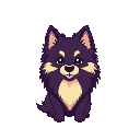 german spitz dog drawn in a minimalist card design, using only three colors: dark purple (#1a0e1a) as the background, soft yellow-beige for highlights, and muted purple for shading and details.