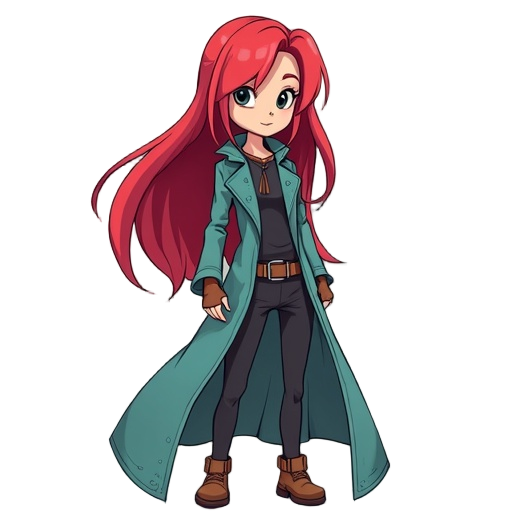 in the style of hyper light drifter make a girl with red hair and alien fantasy like cloth
