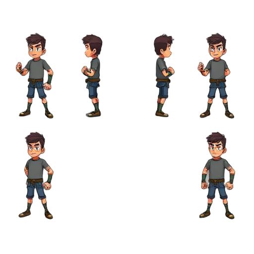 personagem de luta, faça varios frames dele andando, dando soco e parado respirando, personagem que lembre o brasil