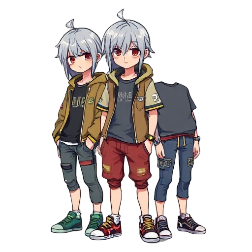 cabelos castanhos claros, lisos, longos até o ombro com laço colorido. roupa casual japonesa com inspiração em streetwear.frequentemente com band-aid no joelho