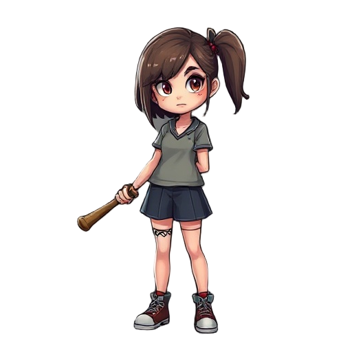 girl holding a baseball bat horror style