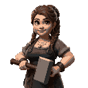 character portrait, close-up, woman, blacksmith, strong, plump, hulking, hammer, thick, medieval, braids, forge