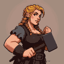 character portrait, profile, woman, blacksmith, strong, plump, hulking, hammer, thick, medieval, braids, forge