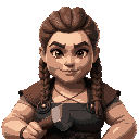 character portrait, close-up, woman, blacksmith, strong, plump, hulking, hammer, thick, medieval, braids, forge
