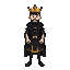 a king dressed in black royal clothing, empty hands