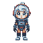 a cartoon-style astronaut character inspired by thedeltarune art style, with light blue curly hair, expressive eyes, and a colorful futuristic space suit.