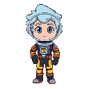a cartoon-style astronaut character inspired by the steven universe art style, with light blue curly hair, expressive eyes, and a colorful futuristic space suit.