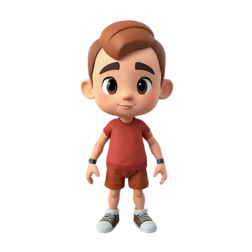 personagem 3d low poly para jogo top-down; cartunesco; cabeça grande, corpo pequeno; membros simples; cores chapadas; roupa neutra lisa; expressão neutra amigável; sem acessórios; base modular para aplicar skins.