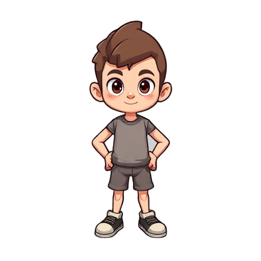 2d top-down sprite cartunesco; corpo simples; cabeça grande; membros curtos; cores chapadas; roupa neutra lisa; expressão neutra; sem acessórios; base genérica para múltiplas skins.
