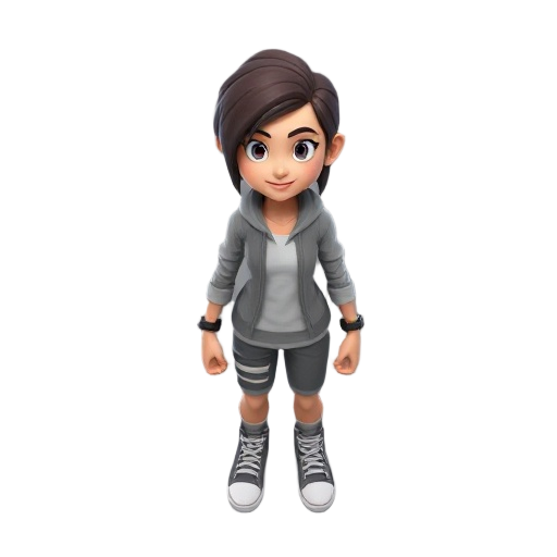 personagem 3d low poly para jogo top-down; cartunesco; cabeça grande, corpo pequeno; membros simples; cores chapadas; roupa neutra lisa; expressão neutra amigável; sem acessórios; base modular para aplicar skins.
