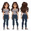 woman full body dark brown hair with light highlights