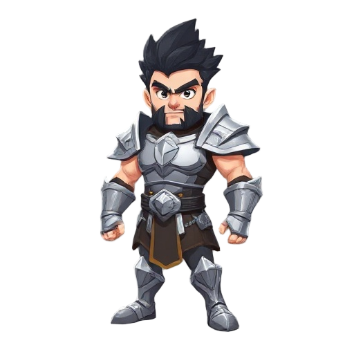 warrior man, silver armor, black hair, spikey hair, pale skin, strong body