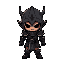 a dark fantasy chibi warrior in a gloomy, cursed world. the warrior has a small, stocky body and oversized head typical of chibi style, wearing dark, rugged armor with torn cloths and spiked pauldrons
