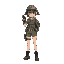 a girl in a short soldier outfit, using a pistol