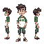 crie uma animação de um pesonagem, ele é um aluno do ifnmg(logo usa calça cinza e camisa branca com manga verde), quero quatro frames dele andando para a direita e uma imagem dele parado de frente para tela