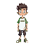 crie uma animação de um pesonagem, ele é um aluno do ifnmg(logo usa calça cinza e camisa branca com manga verde), quero quatro frames dele andando para a direita e uma imagem dele parado de frente para tela. esyilo 2d cartoon