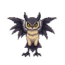 an animal half owl pokemon half vampire, it has long wings that spread across the ground. i want the 90s anime style