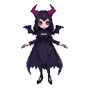 uma coruja meio vampira, ela possui longa assas que se espalham pelo chão. quero o estilo anime anos 90