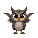 extra big huge eyes , animal owl half bat. old cartoon style