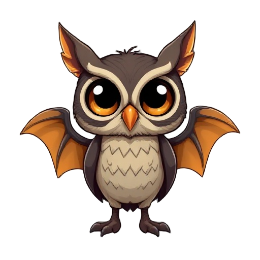 extra big eyes , animal owl half bat. old cartoon style