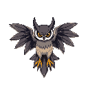 an animal half owl pokemon half vampire, it has long wings that spread across the ground. i want the 90s anime style