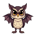 extra big eyes , animal owl half bat. old cartoon style