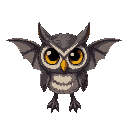 extra big huge eyes , animal owl half bat. old cartoon style