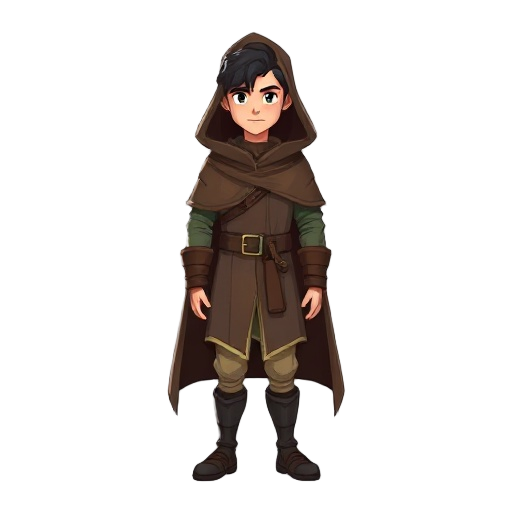 another world style 2d human character in a cloak