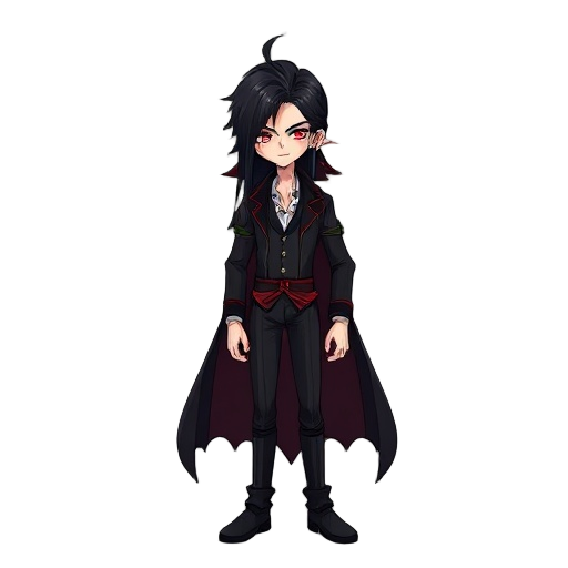 black long hair vampire male with red eyes